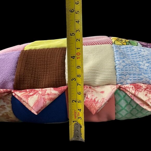 Vintage Throw Pillows Handmade Patchwork Rainbow Polyester Knit Set Of 2 Retro - Picture 9 of 9